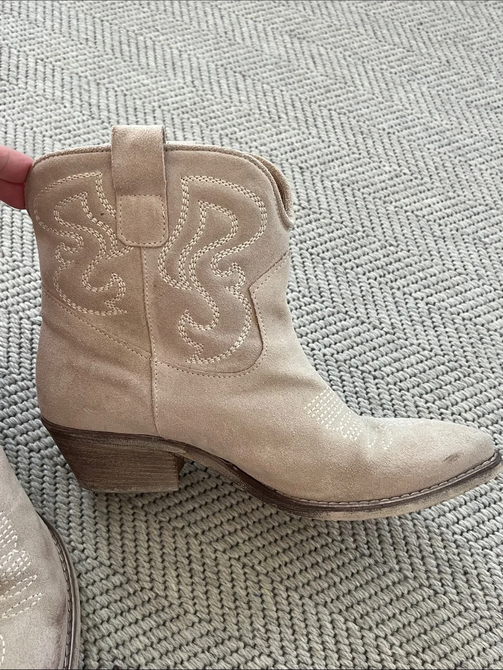 Ovyé by Cristina Lucchi sand suede texan ankle boots.